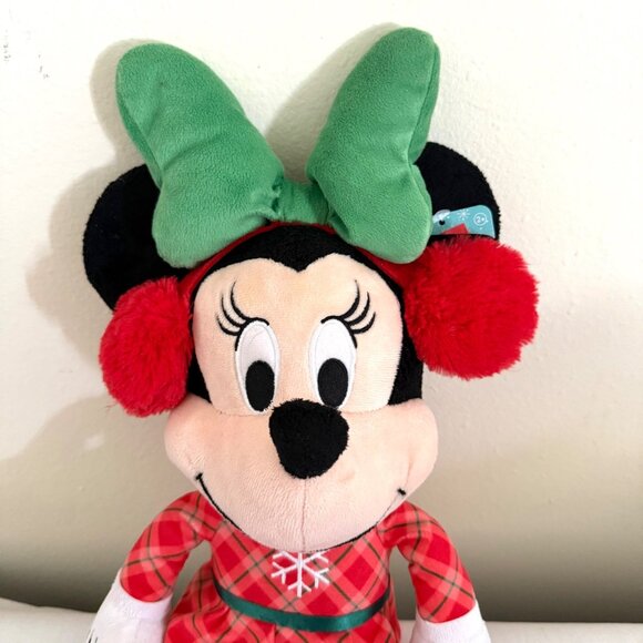 Disney Minnie Mouse Holiday Plush 20 Inch Red Plaid Dress Green Bow 2020 Edition - Picture 2 of 14